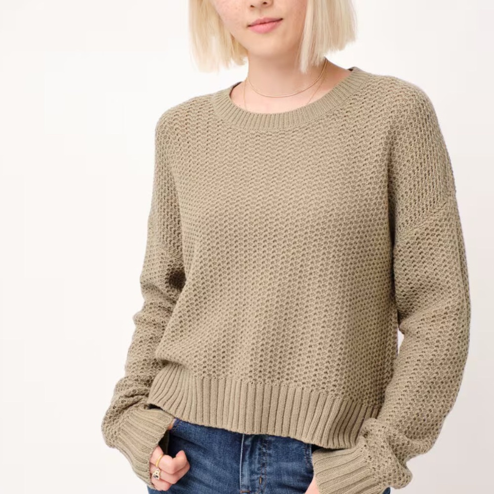 AEROPOSTALE Drop Shoulder Sweater Medium Olive Green Relaxed Crew Knit Cozy - Picture 7 of 15